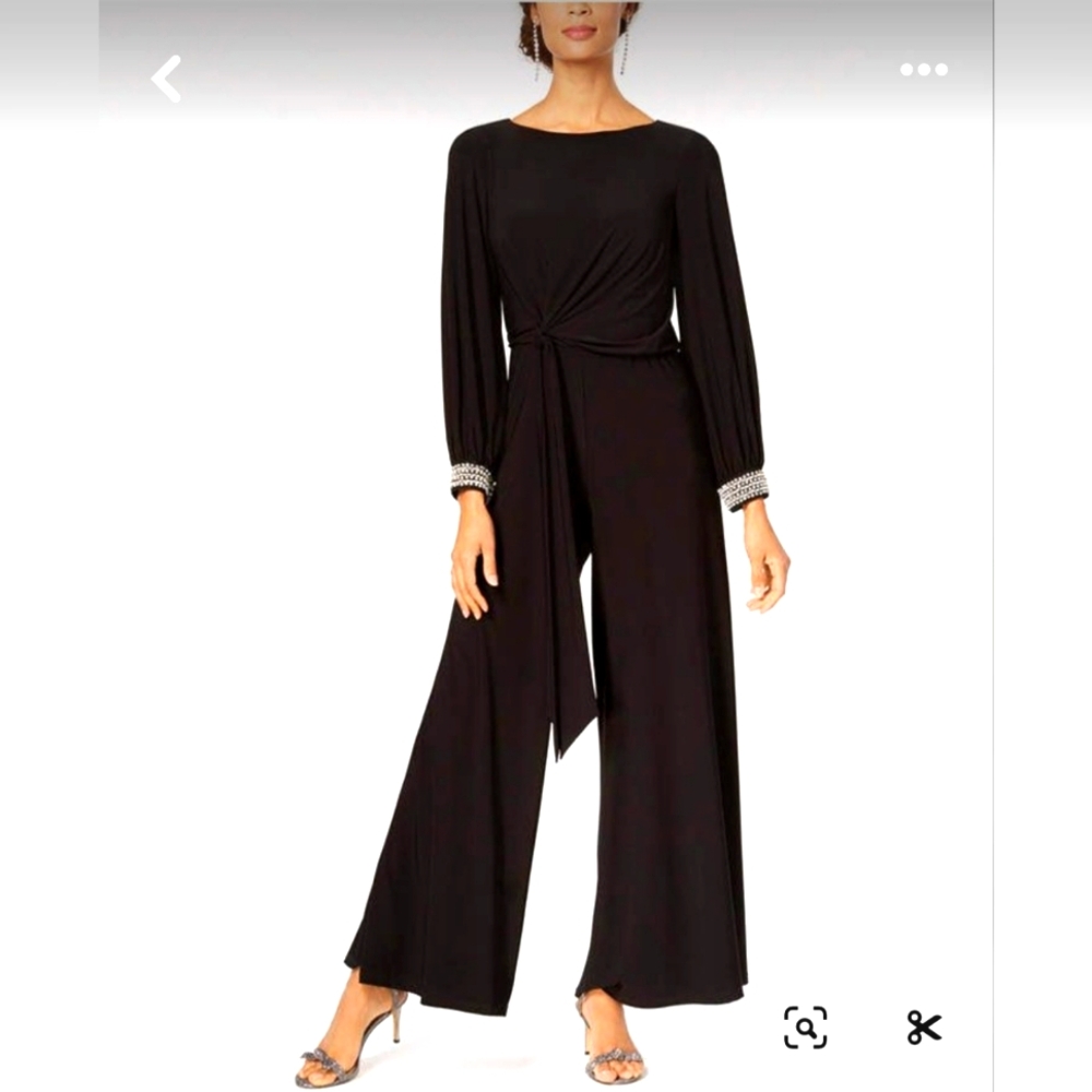 MSK long sleeve rhinestone trim side tie Jumpsuit